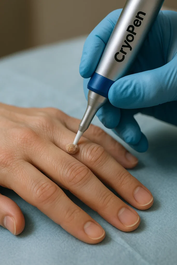 example of cryopen wart removal Oxfordshire treatment on a persons finger