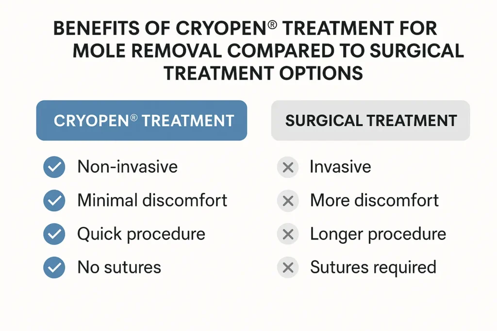 Table to show the benefits of getting moles removed Oxfordshire from LA LIPO