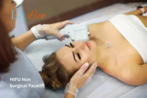 Woman having Hi-Fu to reduce wrinkles Oxfordshire.
