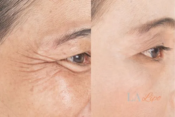 Before and after results of woman - HI-fu wrinkles reduction treatment Oxfordshire