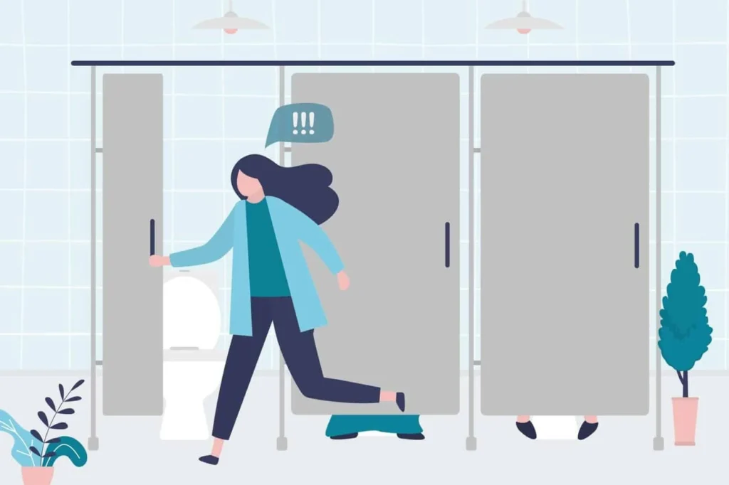 graphic of Urine incontinence Oxfordshire woman running to the toilet.